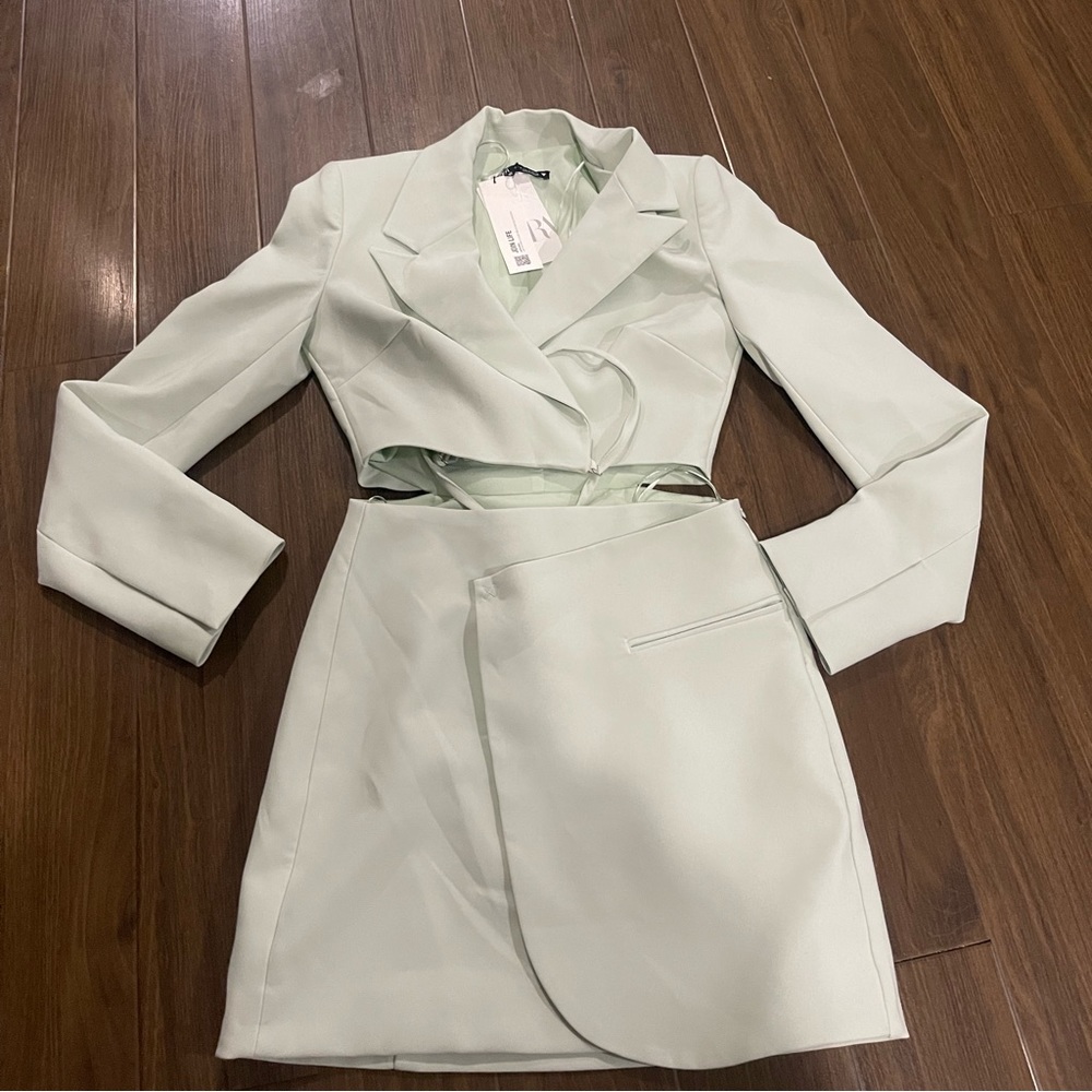 zara mint green blazer dress